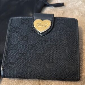 Gucci Black Wallet with Gold Heart Detail